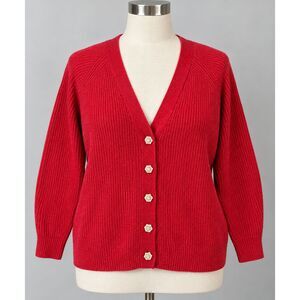 NWT Lane Bryant Coral color Knit Cardigan Sweater 18/20 Floral Jeweled Buttons